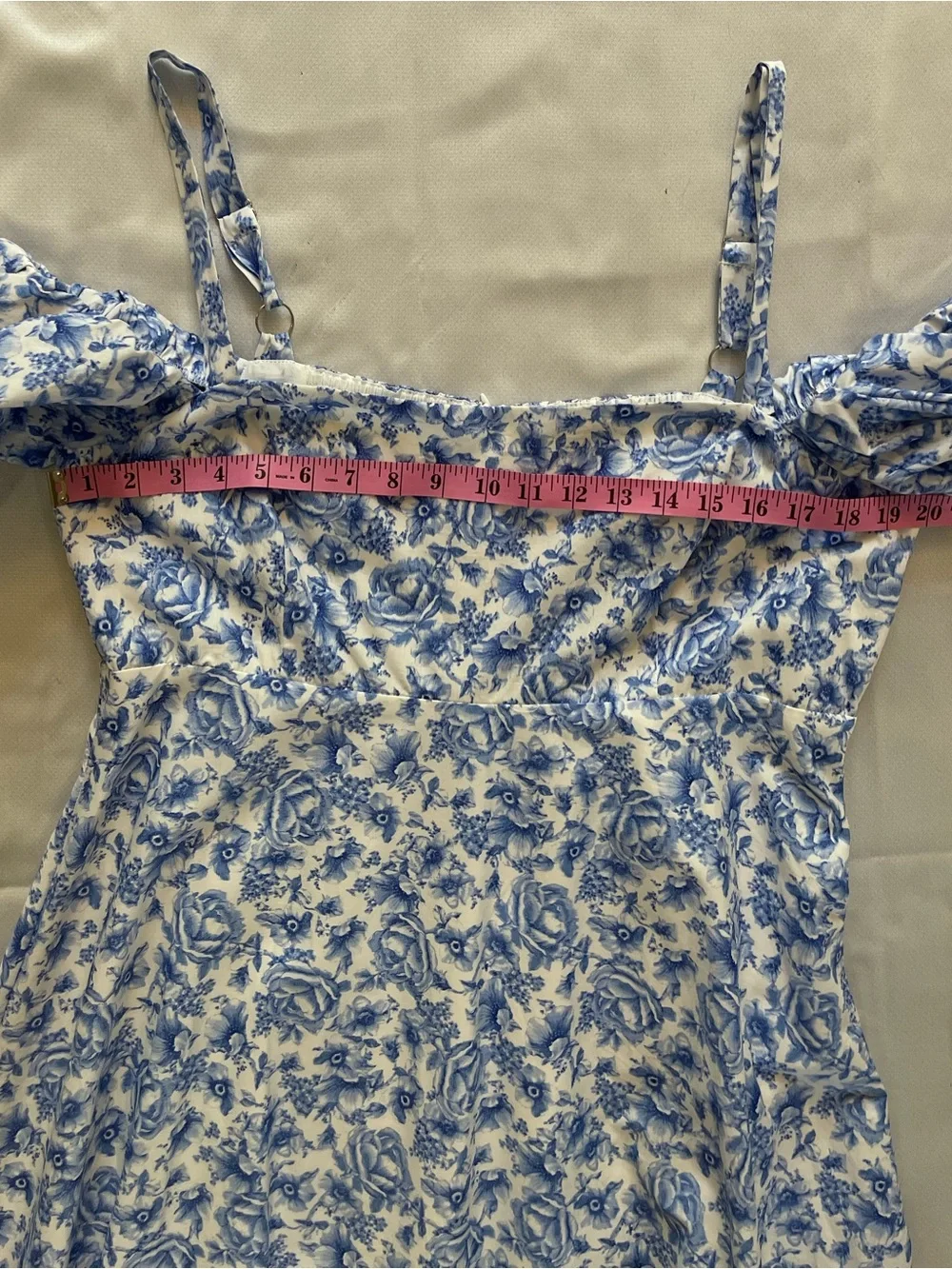 AQUA Boho Collection Blue Floral Off-Shoulder Maxi Cotton Dress - Picture 10 of 13